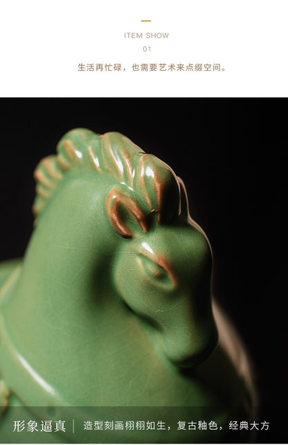 Ruyao Ceramic Green Horse Tea Pet Decoration Tea Play Creative Tea Ceremony