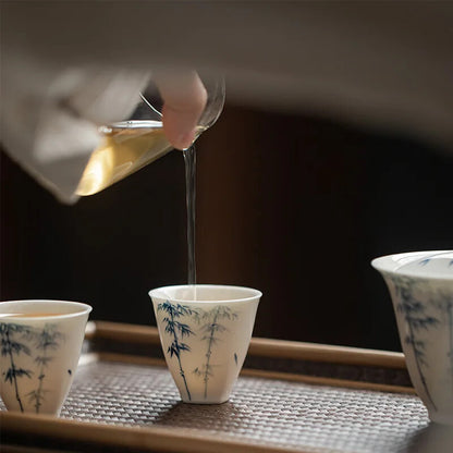Jade Mud Blue and White Bamboo Small Tea Cup White Porcelain Singel Tea Cup
