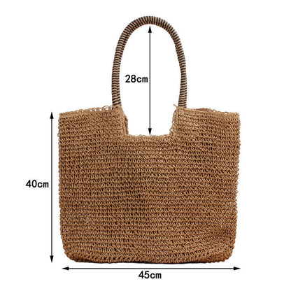 New Womens Simple Solid Tote Bag One-shoulder Straw Bag Summer Beach Bag