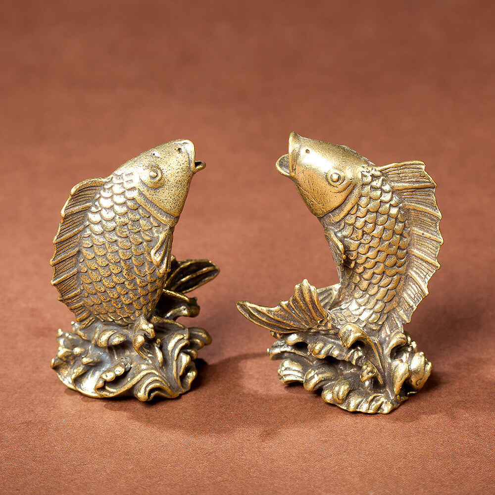 Brass Carp Statue Fish Figurine Home Desktop Decor Gift Ornaments Tea Pet