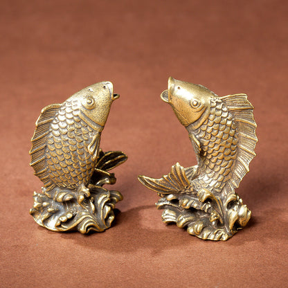 Brass Carp Statue Fish Figurine Home Desktop Decor Gift Ornaments Tea Pet