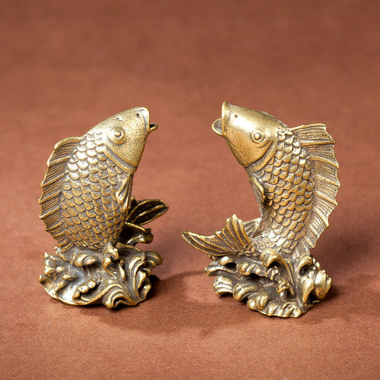 Brass Carp Statue Fish Figurine Home Desktop Decor Gift Ornaments Tea Pet