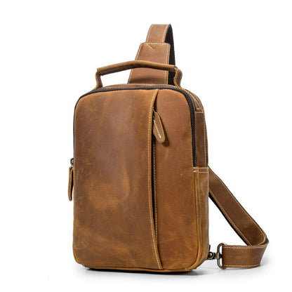 Men's Sling Backpack Crazy Horse Leather Large Capacity Chest Bag Crossbody Bag
