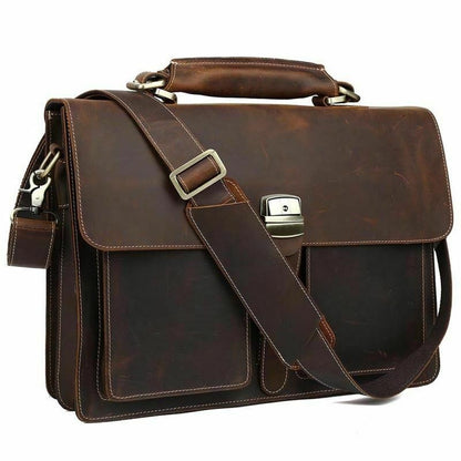 Vintage Men Leather Briefcase 15.6" Laptop Tote Business Messenger Bag Handbag
