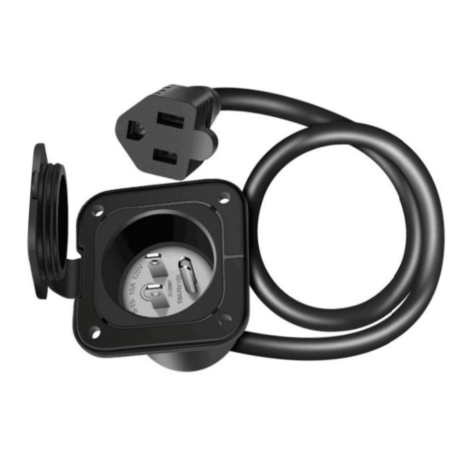 1 PC 15 Amp 125V AC Power Inlet Port Plug with Integrated 18" Extension Cord