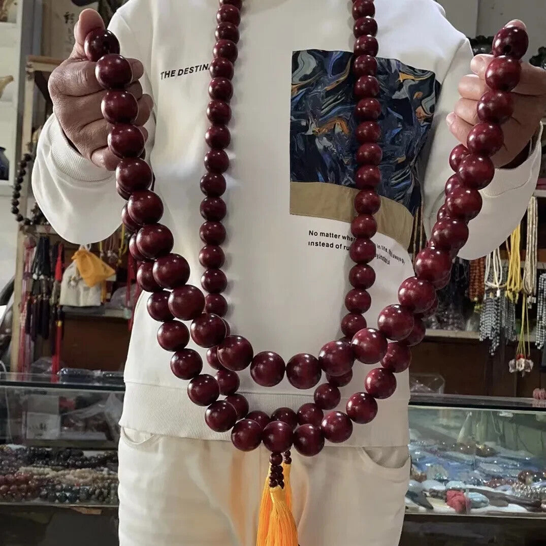 30mm*108 Prayer Beads Shaolin Kung Fu Buddha Monk Prayer Mala Red Beads Necklace