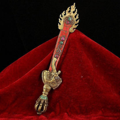Nepal Pure Copper Manjushri Wisdom Sword Tibetan Tantric Dharma Artifact
