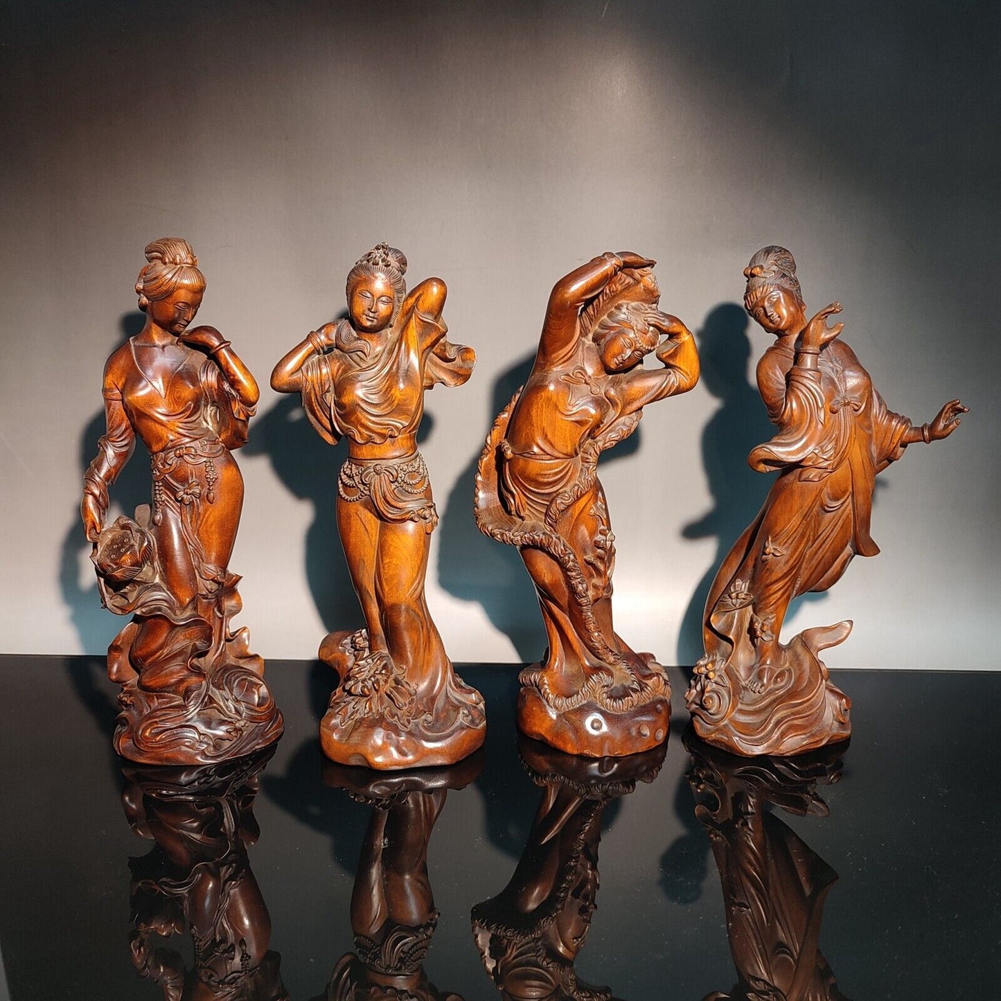 7" 4X beautiful fairy pretty woman figurine sexy wood decor statue wood carving