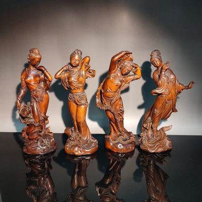 7" 4X beautiful fairy pretty woman figurine sexy wood decor statue wood carving