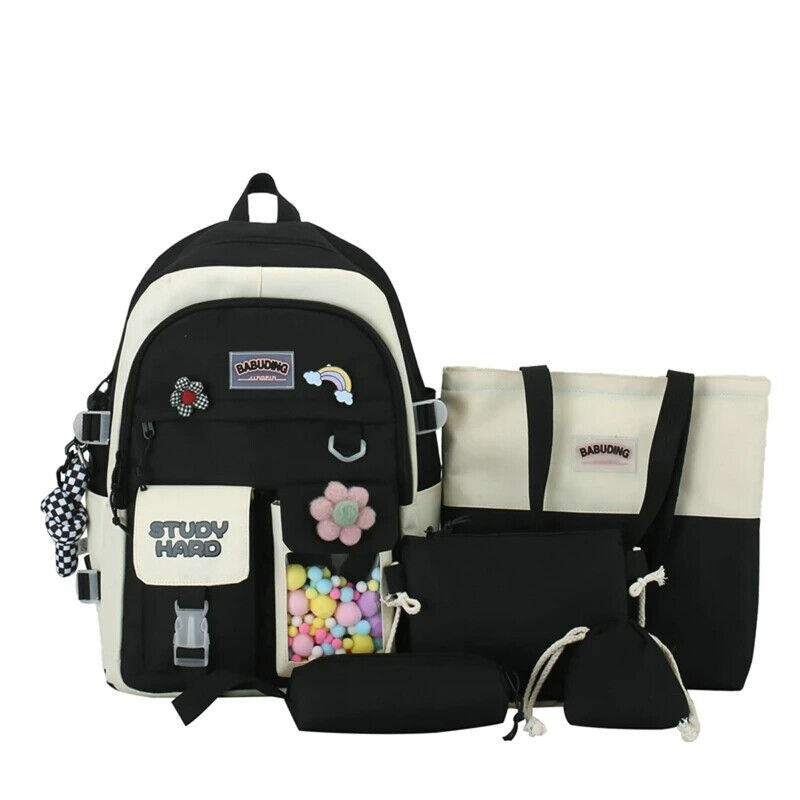 5pcs Sets Children's School Backpack Women's Bagpack Laptop Bag Students Totes