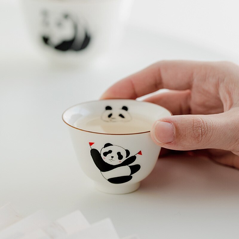 2pc/Set 50ml Chinese Panda Art Tea Cup White Porcelain Cute Ceramic Teacups