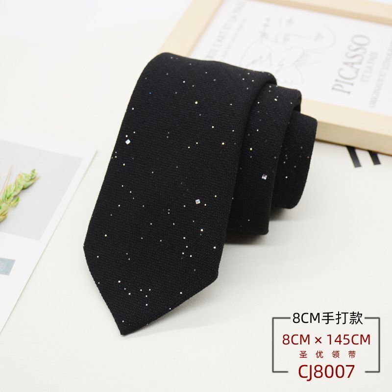 Men Neckties 8cm Width Shiny Linen Cotton Solid Sequin Women Neckwear Casual Tie
