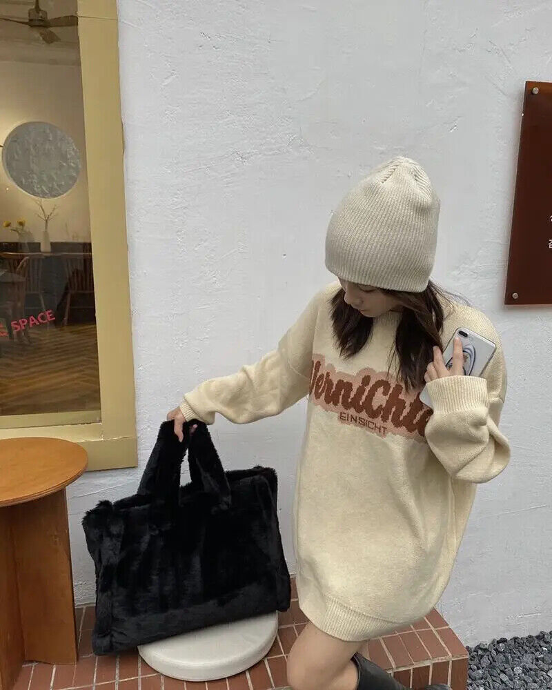 Faux Fur Tote Wome Shoulder Bags Plush Lady Handbags Big Shopper Purses