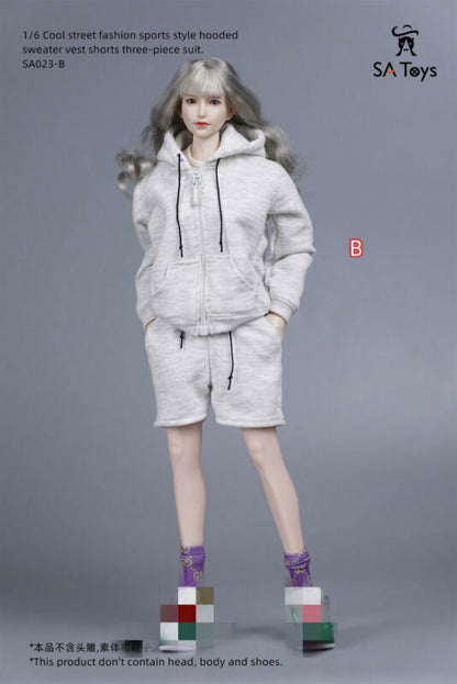 1/6 Female Sports Style Hooded Sweatshirt Tank Top Shorts F 12”ph Action Body