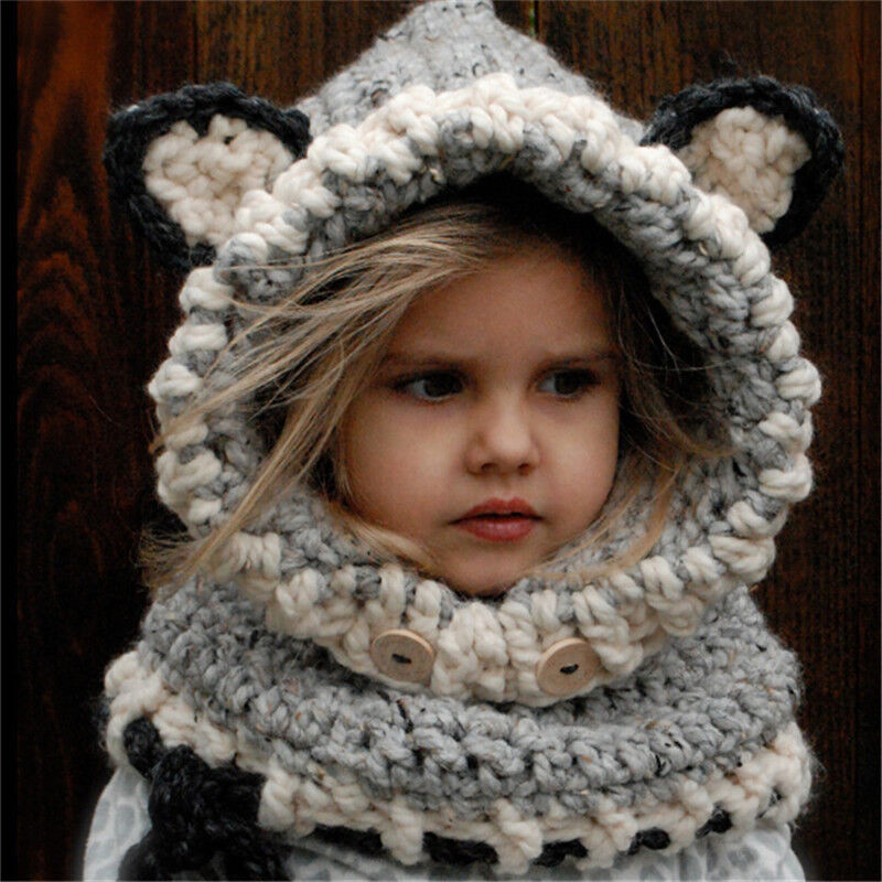 Cute Animals Style Girls Hats Scarf Set Winter Kids Knitting Hat Neckerchief