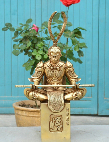11.8" China Bronze Handsome Monkey King Sun Wukong Warring Winning Buddha Statue