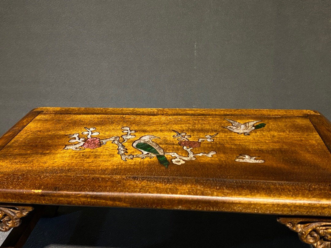 Antique Tibetan Altar Table Kang Table Old Pear Wood Carving Buddhist Furniture