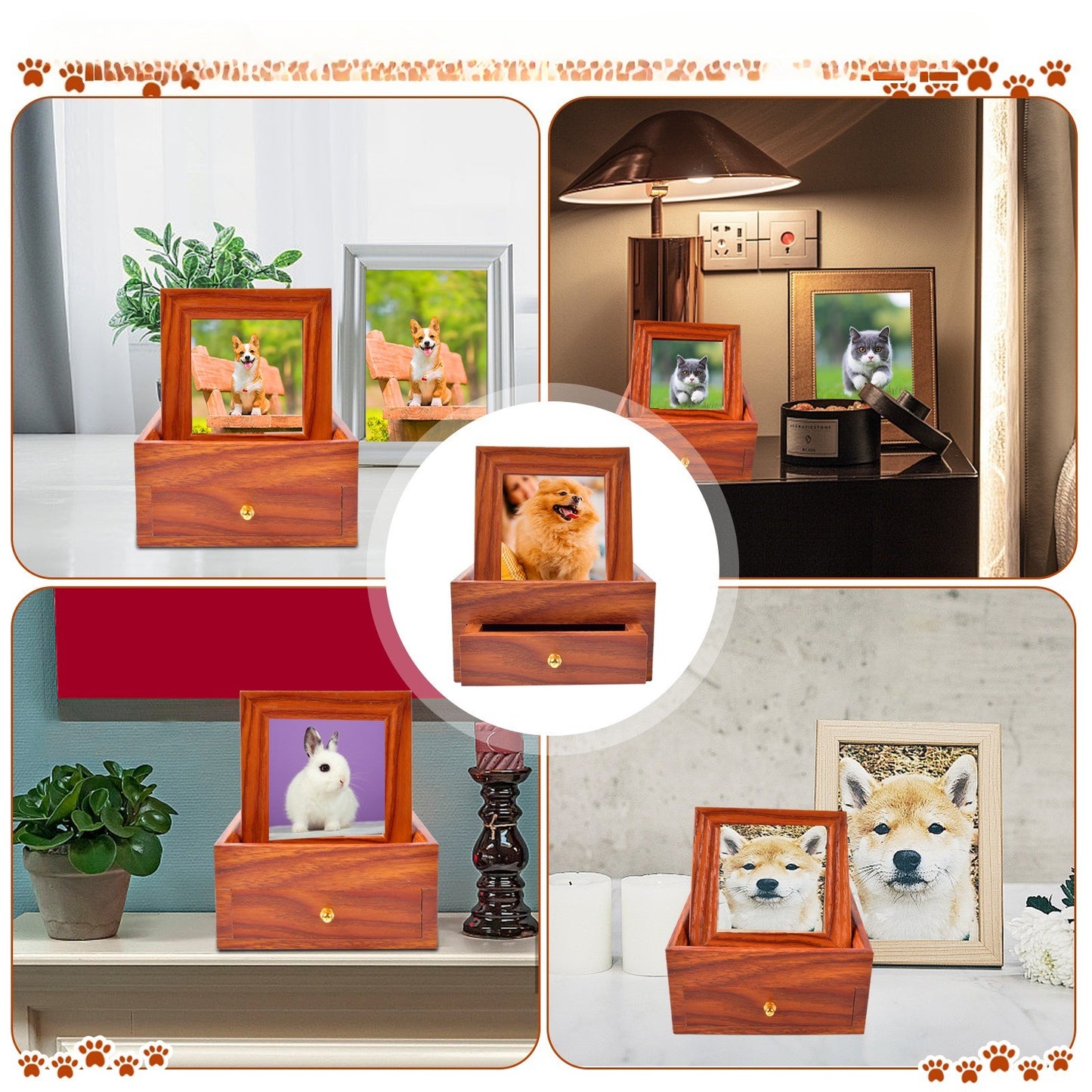Pet Ash Urn Dog Cat Memorial Box Pet Funeral Box with Frame Pet Accessories