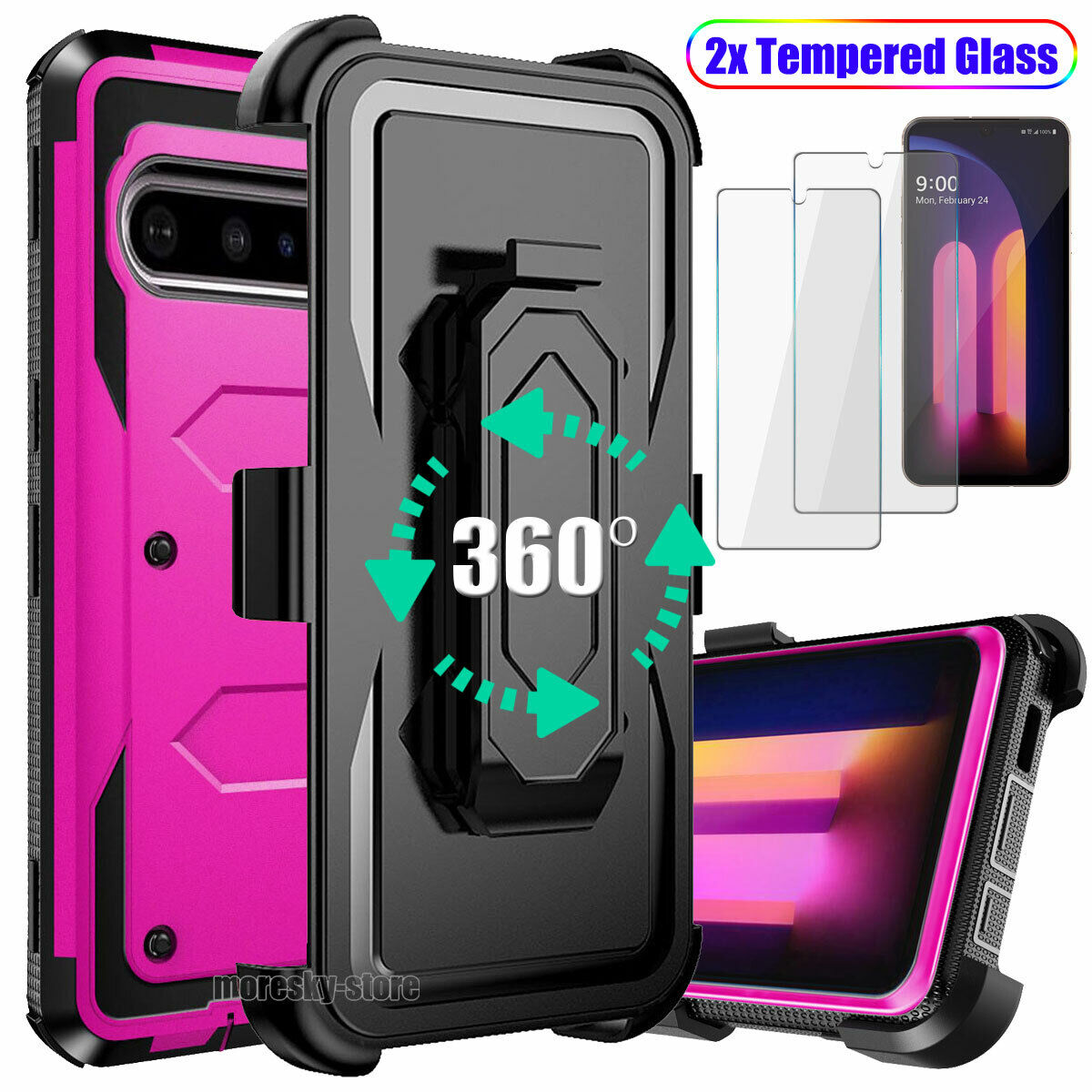 Case For LG V60 ThinQ 5G Clip Belt Stand Rubber Cover / Tempered Glass Protector