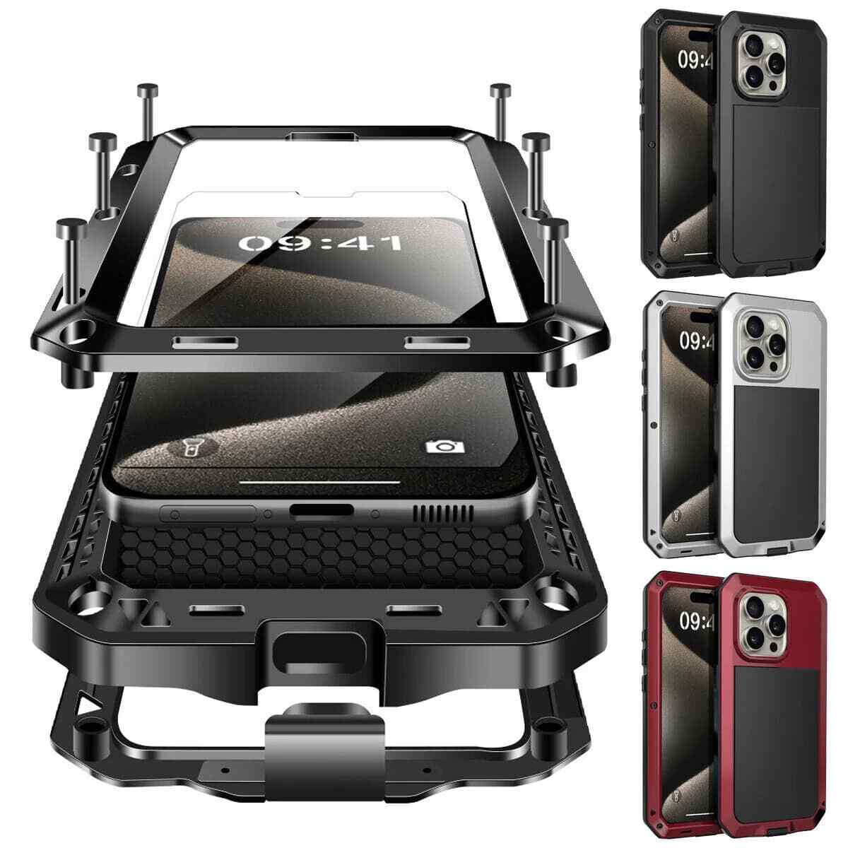 Heavy Duty Protection Armor Metal Case for iPhone 17 16 15 14 13 12 11 Pro Max