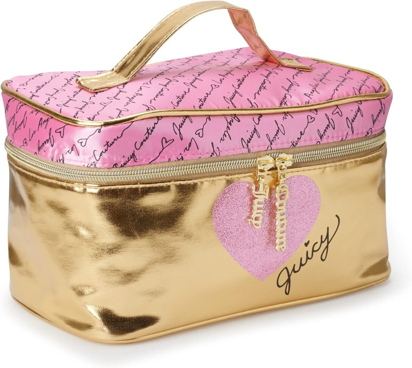 Women's Juicy Couture Travel Cosmetics Bag Pink & Metallic Gold Toiletries Gift