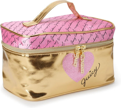 Women's Juicy Couture Travel Cosmetics Bag Pink & Metallic Gold Toiletries Gift