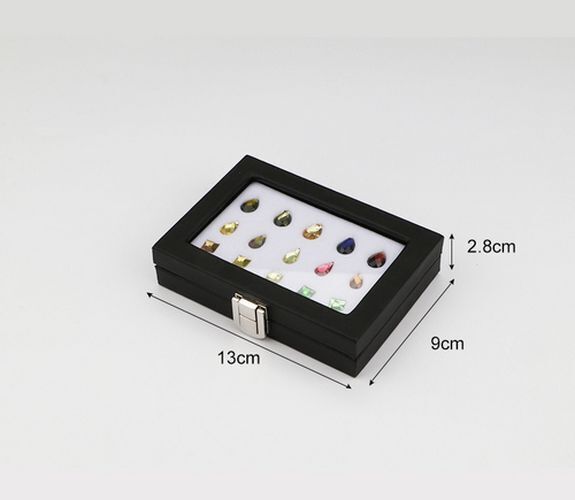 Jewelry Display Box Black Patent Leather Buckle Treasure Gem Diamond Ring Holder