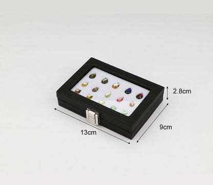 Jewelry Display Box Black Patent Leather Buckle Treasure Gem Diamond Ring Holder