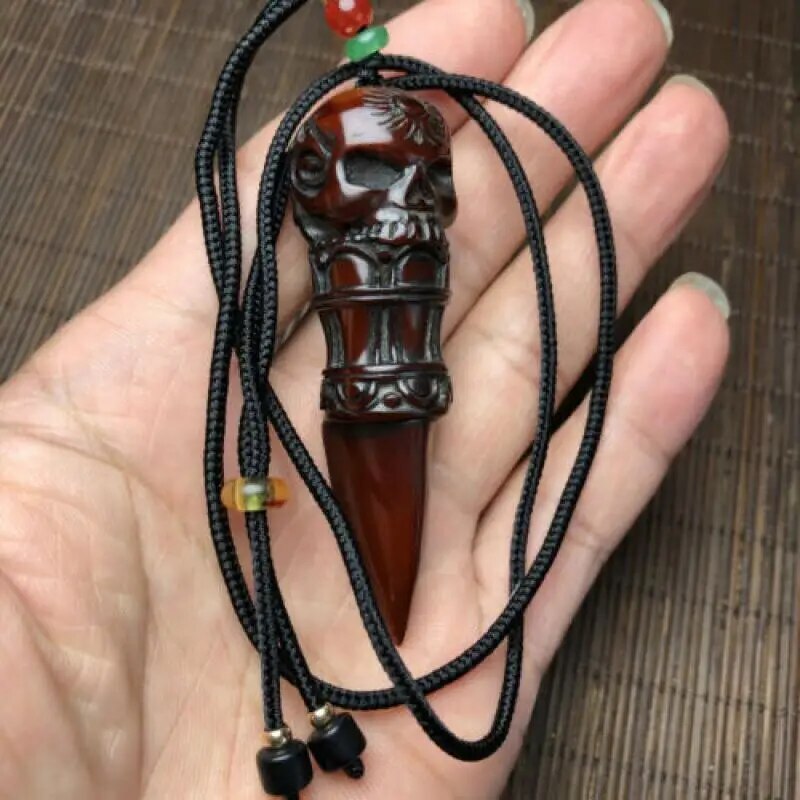 Yak Horn Carved Skull Pendant Phurba Dagger Tibetan Buddhism Faqi Statue
