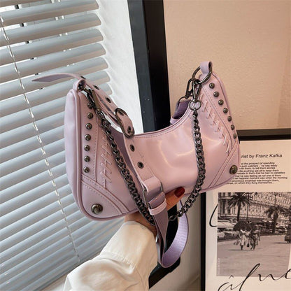Gothic Bag Vintage Shoulder Bag Metal Chain Synthetic Leather Handbag 26*17*6 CM