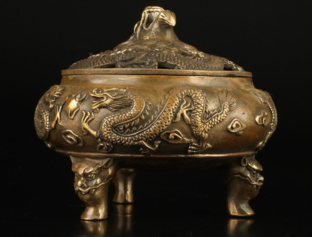 Intage collect old handmade exquisite brass dragon censer Incense Burner