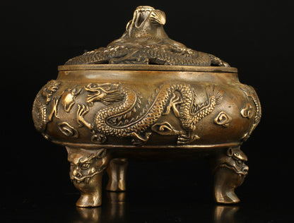 Intage collect old handmade exquisite brass dragon censer Incense Burner