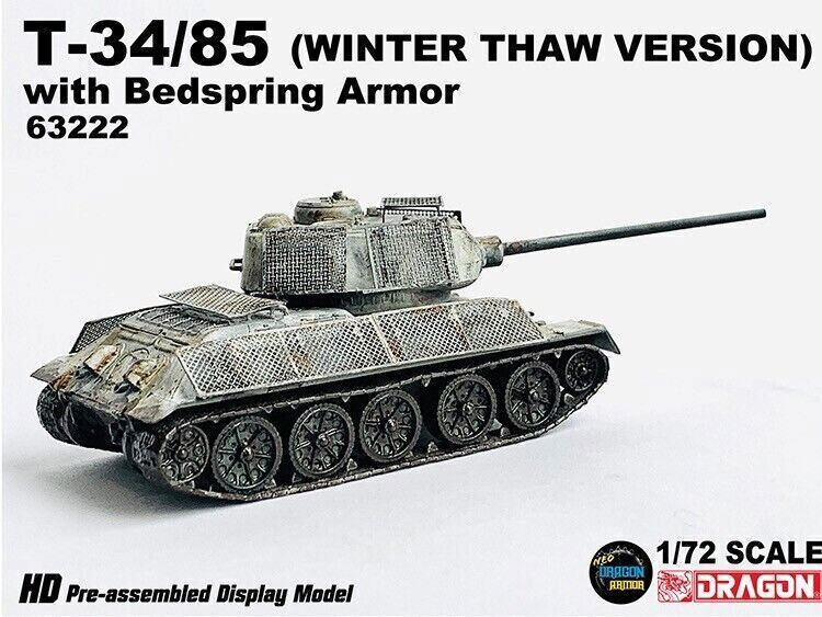 1/72 Dragon T34/85 Winter Thaw Version With Bedspring Armor Tank 63222 Model
