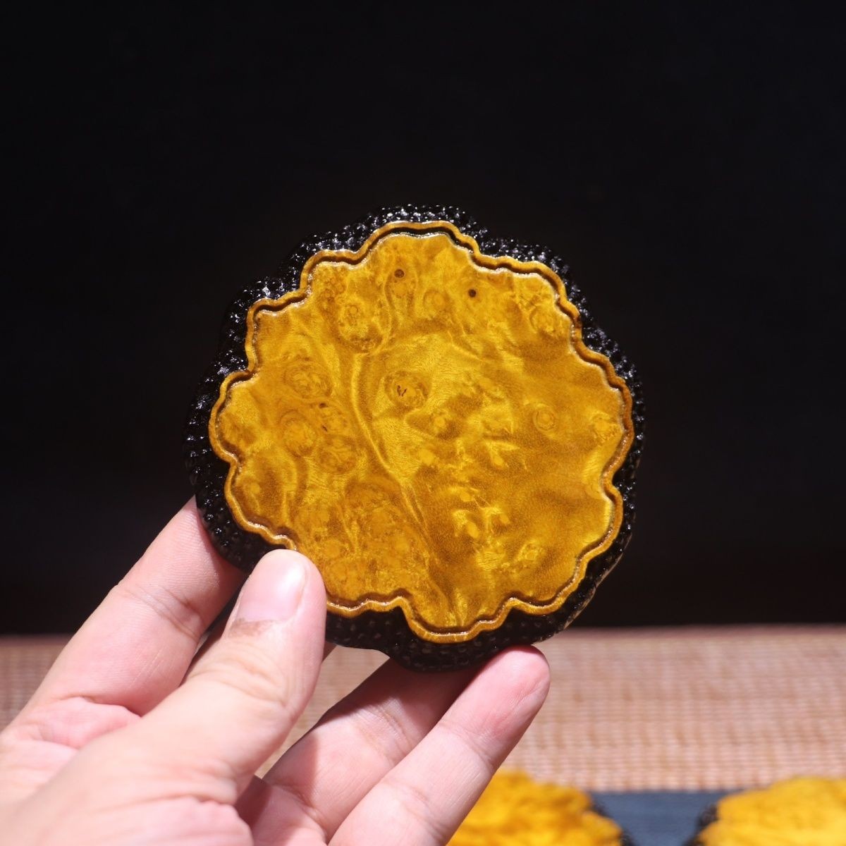 Golden Camphor Wood Tea Coaster 1pc Solid Wood Dry Tea Tray Kung Fu Tea Mat