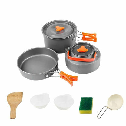 Camping Cookware Kit Aluminum Cooking Set Water Kettle Pan Pot Travelling Picnic