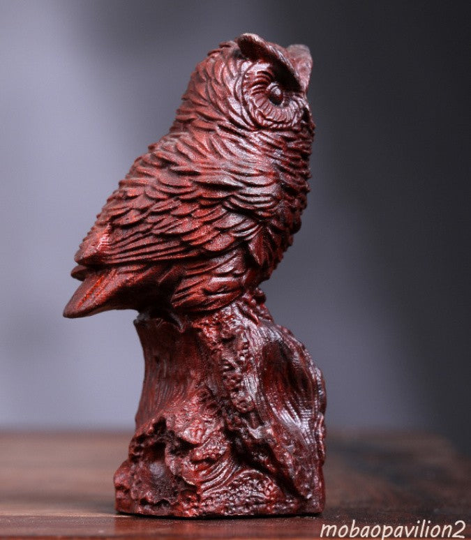 10 X6 X4.5CM Old Sandalwood Carving Figurine Beautiful Owl Craft Decorations