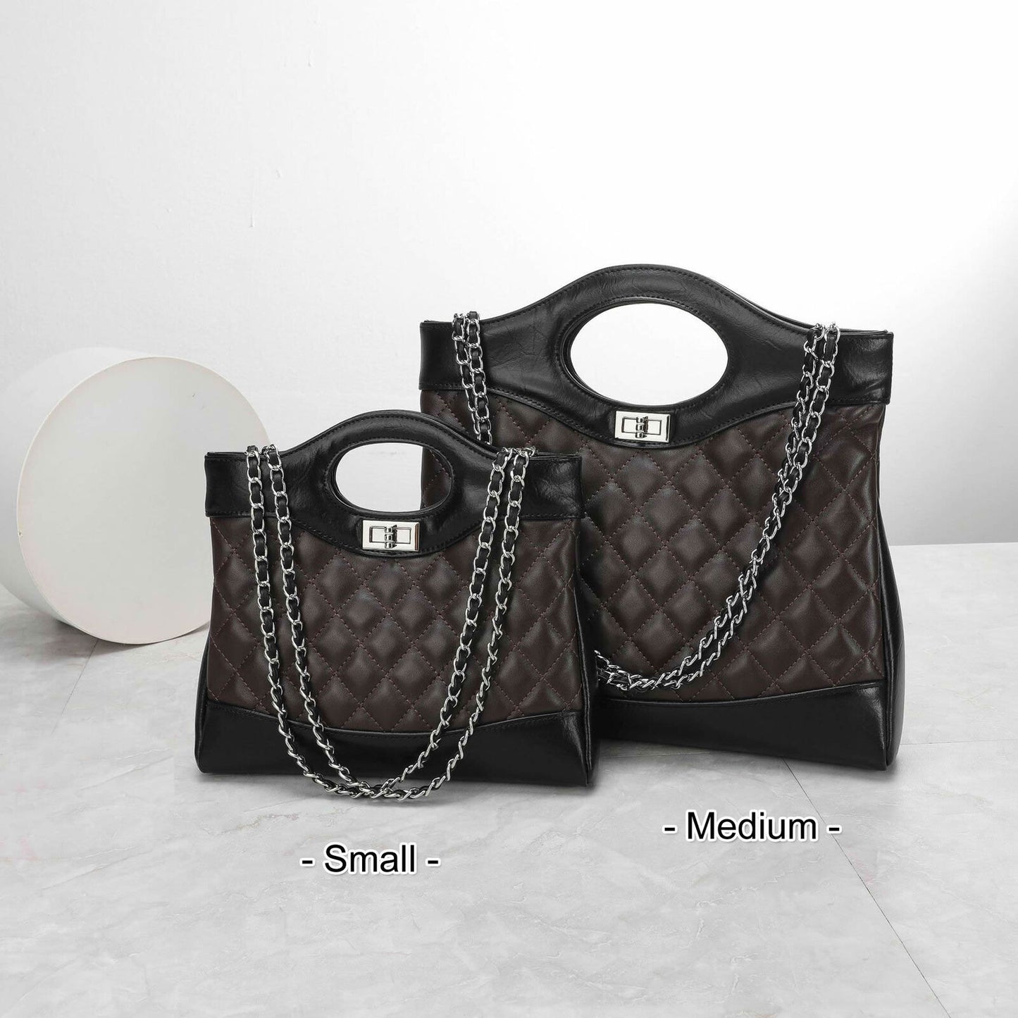 Quilted Sheepskin Real Leather Tote Purse Handbag Shoulder Bag Fashion w/ Chains