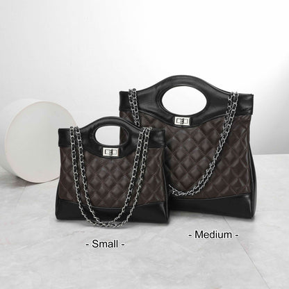 Quilted Sheepskin Real Leather Tote Purse Handbag Shoulder Bag Fashion w/ Chains