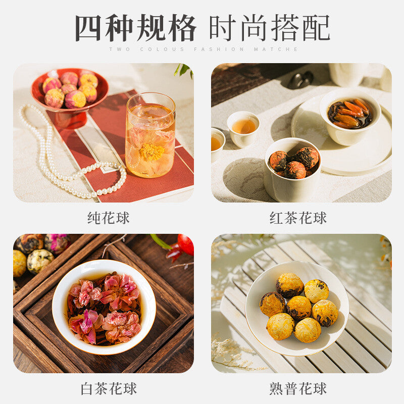 Handmade Yunnan Pu'er Jasmine Tea with Rose, Chrysanthemum, Dragon Ball Flower