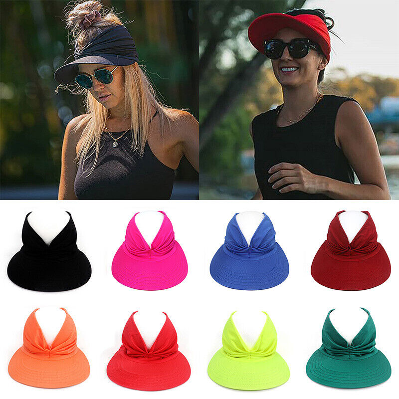 Women Turban Sun Visor Hat Cap Sports Wide Brim Stretchable Golf Hijab Ponytail
