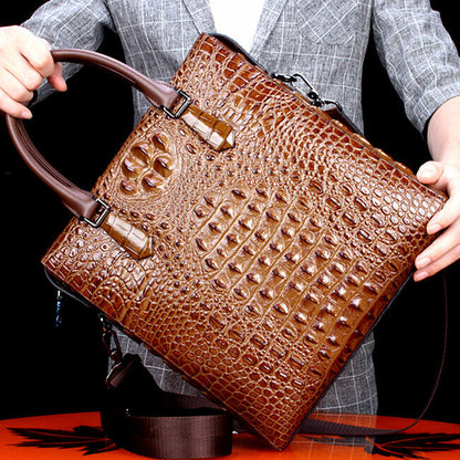 Top Cowhide Leather Crocodile Embossed Handbag Men Luxury Business 12" Briefcase