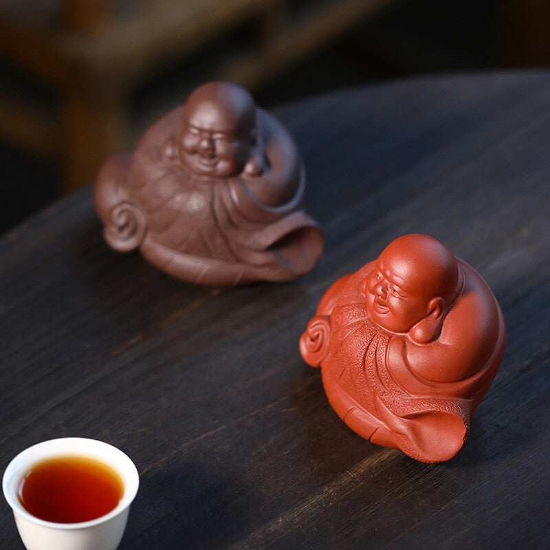 Chinese Tea Pet Yixing Zisha Purple Clay Buddha Statue Table Decoration Small