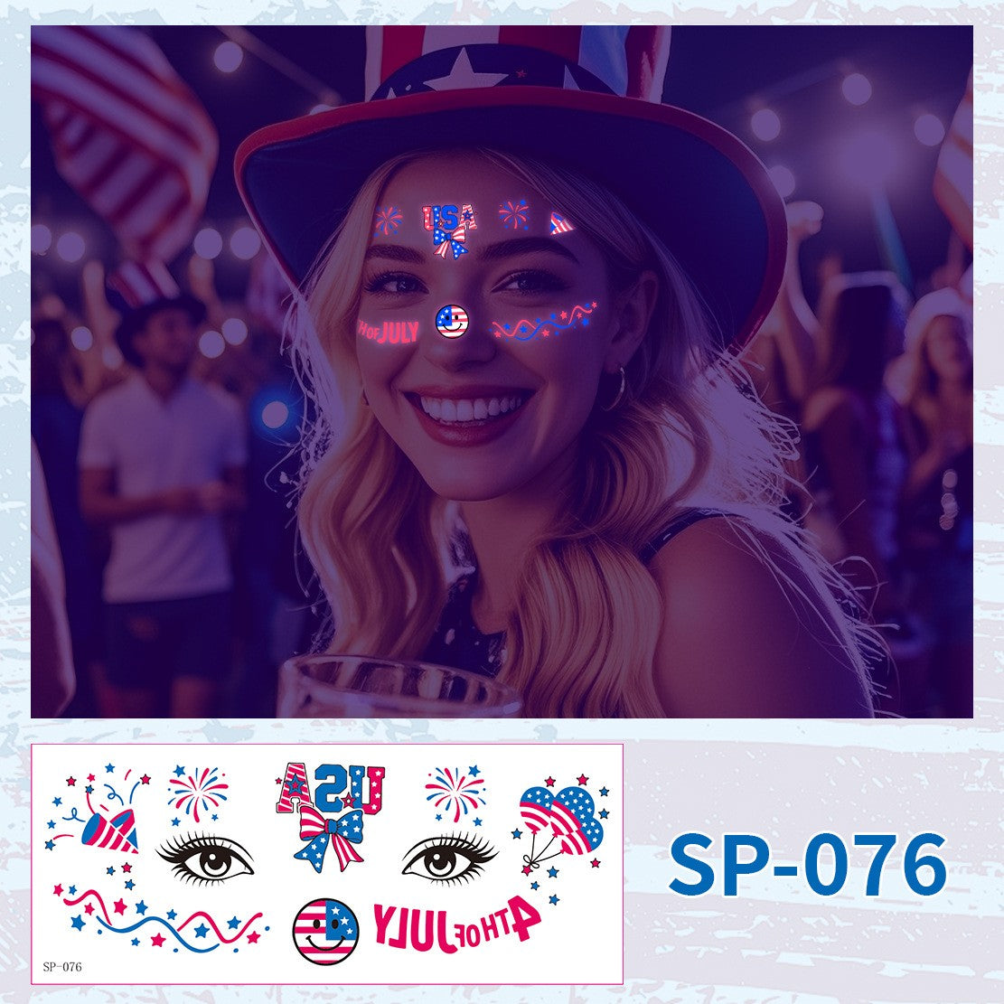 USA Party Neon Dance Glow Fluorescent Face Stickers Tattoo Stickers160*65mm
