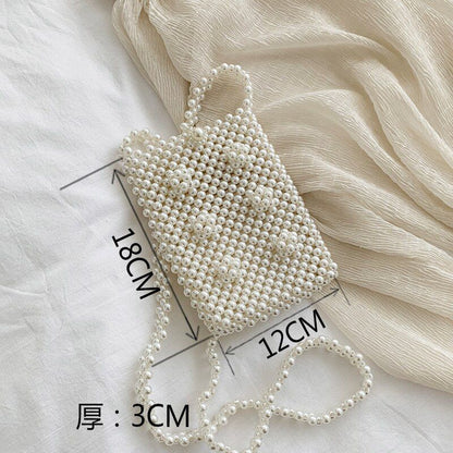 Mini Pearl Small Messenger Bag Summer Pearl Purse Handmade Beaded Phone Pouch