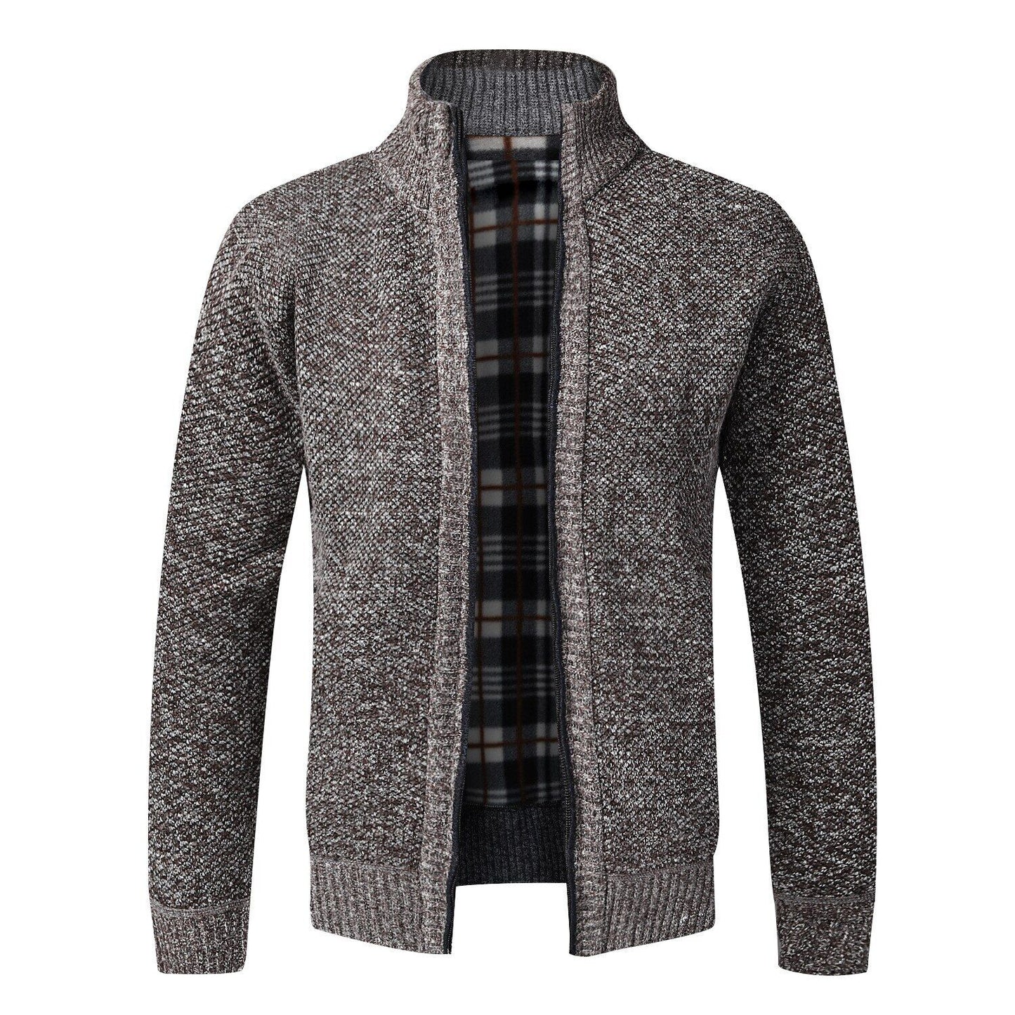 Men's Cardigan Sweater Fall Stand Collar Fleece Full Zip Male Clothing Coat