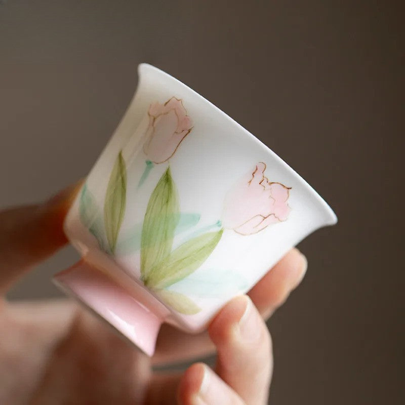 70ml Ceramic Handpainted Tulip High Footed Cup Tea-tasting Cup Master Cup