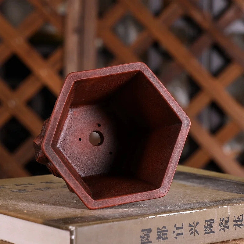 Purple Sand Plum Blossom Flower Pattern Bonsai Pot Tradition China Carved