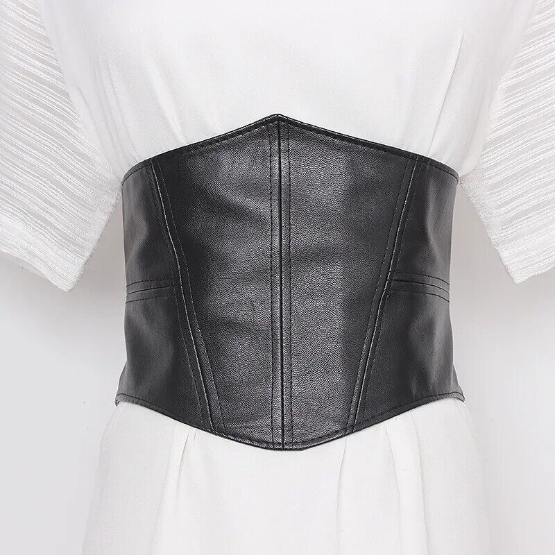 Women Wide Belt Plus Size Elastic Soft PU Leather Corset Waist Sweater Waistband