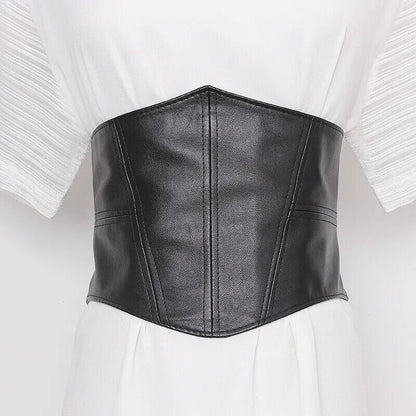 Women Wide Belt Plus Size Elastic Soft PU Leather Corset Waist Sweater Waistband