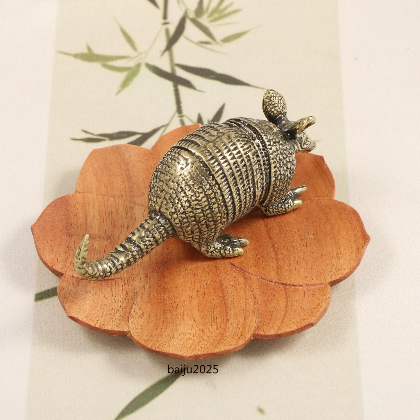 Lovely armadillo brass statue ornament collect animal figurine tea pet decor toy